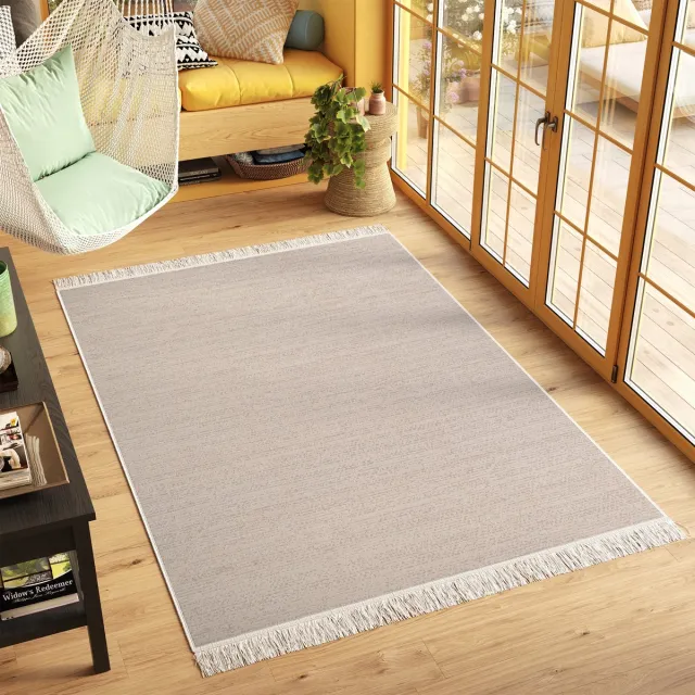 Tapiso Azteca Vloerkleed Beige Woonkamer Katoenen Dubbelzijdig Tapijt Maat- 80x150