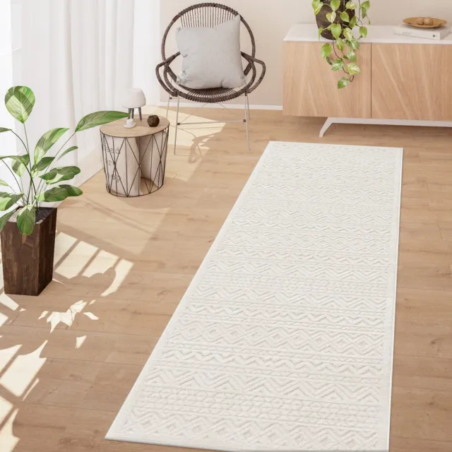 TT Home Binnen- en buitentapijt Eetkamer Weerbestendig Balkon Effen kleuren 3D Boho Scandi Design 80 x 250 cm Rechthoek 80 x 250 cm Rechthoek beige
