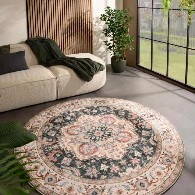Heritaged Rond vintage buitenkleed - Valenca Fino groen/rood 160