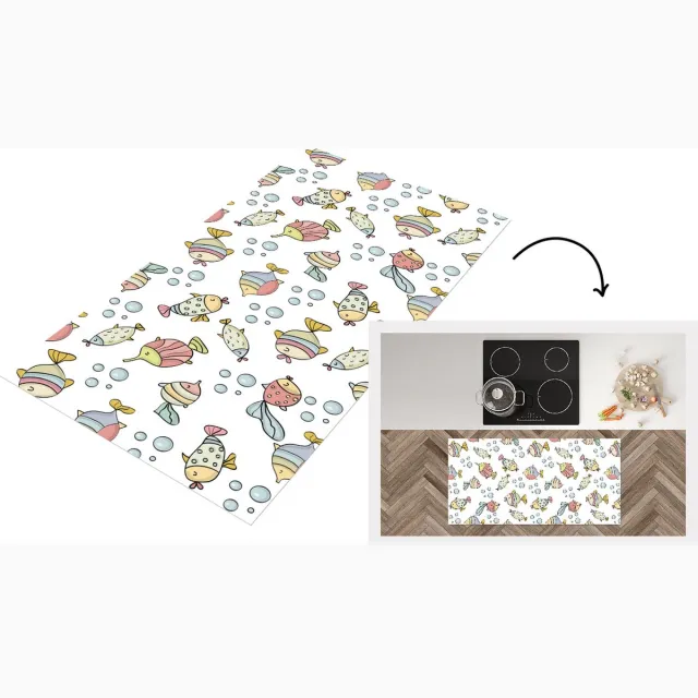 KitchenYeah Keukenloper - Loper keuken - Aquarium - Patronen - Vissen - Kinderen - Pastel - 120x60 cm - Keukenloper vinyl Multicolor