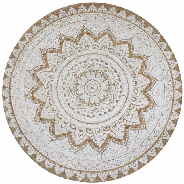 vidaXL Tapijt met print rond 150 cm gevlochten jute Beige