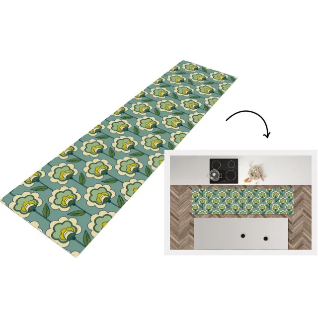 KitchenYeah Keukenloper 200x50 cm - Keukenmat vinyl Retro - Design - Jaren 70 - Bloem - Keukenmatten loper - Keuken vloerkleed tapijt