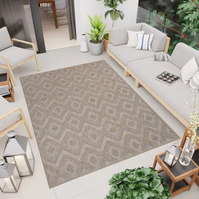 Tapiso Capri Tuintapijt Binnen Vloerkleed Modern Indoor Outdoor Bruin