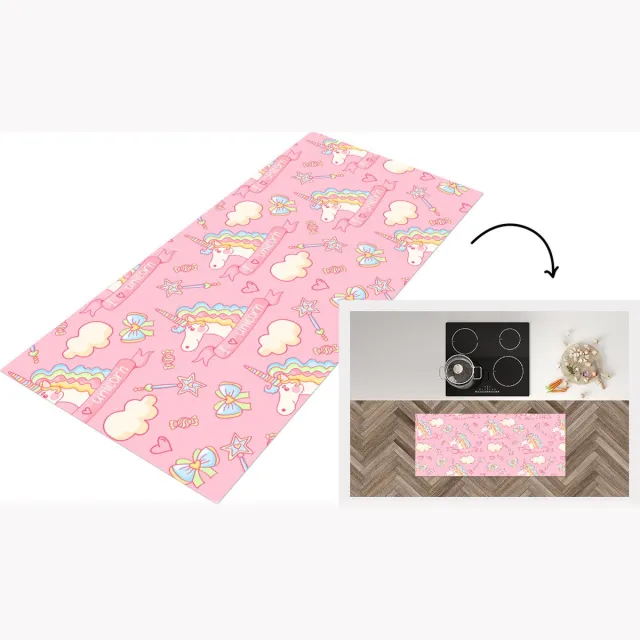 KitchenYeah Keukenloper - Loper keuken - Unicorn - Roze - Patronen - Kind - Keukenloper vinyl Multicolor