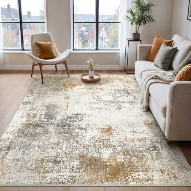 GENIMO Tapijt -Boho vintage dessin-Machinewasbaar onderhoudsvriendelijk-Voor woonkamer eetkamer keuken en slaapkamer-Geel
