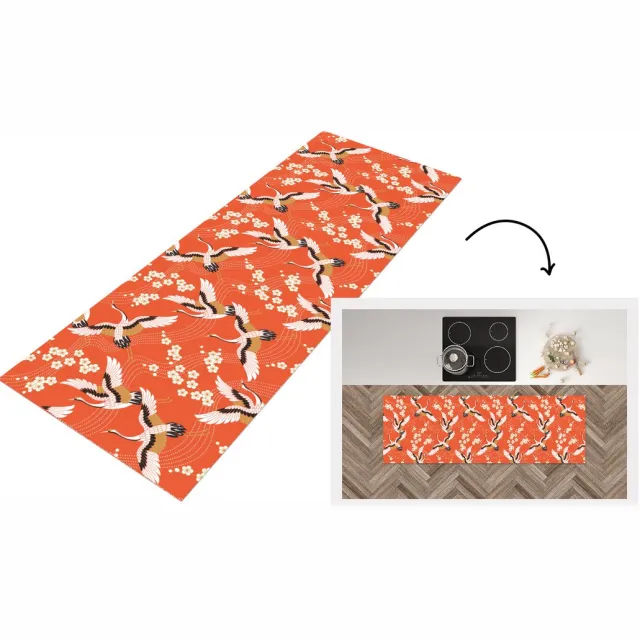 KitchenYeah Keukenloper 180x60 cm - Keukenmat vinyl Kraanvogel - Sakura - Patronen - Japans - Keukenmatten loper - Keuken vloerkleed tapijt