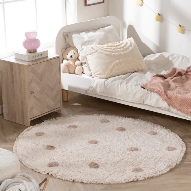 Little Olly Rond vloerkleed Kinderkamer - Lou Dots Taupe - Ø 80cm