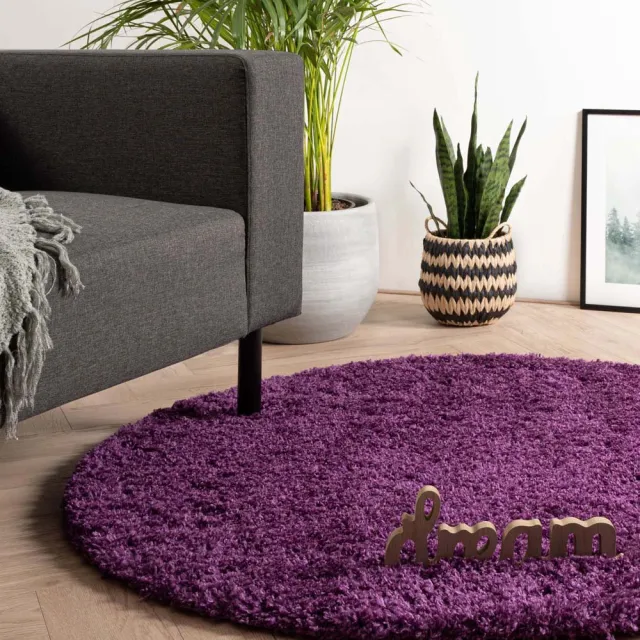 Tapeso Rond hoogpolig vloerkleed - Cozy Shaggy paars 200