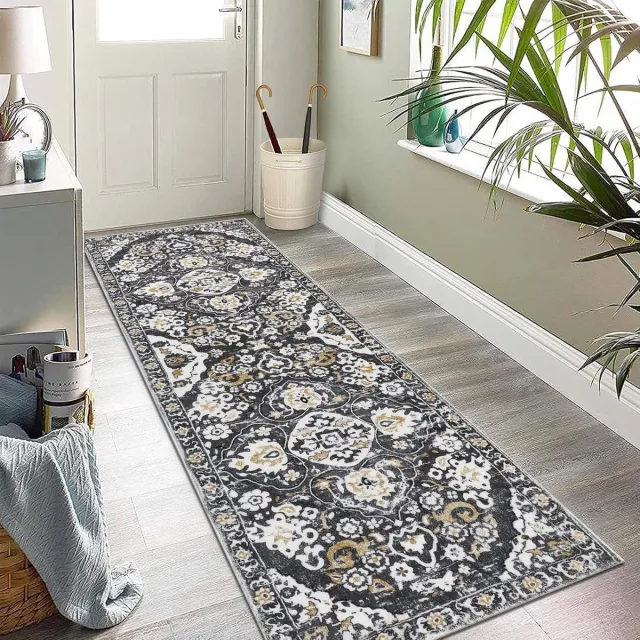 Famanu Tapijtloper 60 x 180 cm, antislip gangloper, deurmat, ruig zacht keukentapijt, machine wasbaar tapijt, vloermat voor de ingang, wasruimte, slaapkamer, trap en badkamer Grijs Bruin