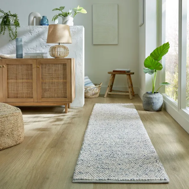flycarpets Loper - Minerals Uni vloerkleed - Laagpolig - Wol - Bolletjes Modern - Blauw