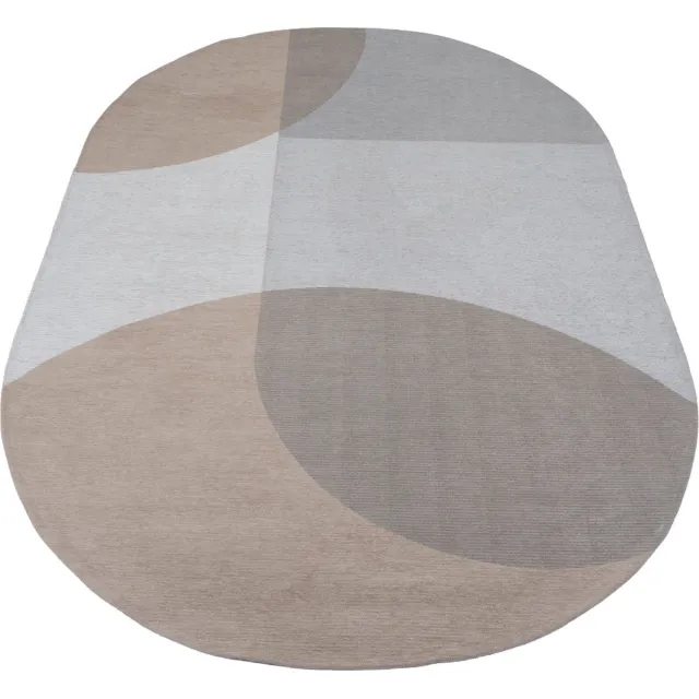 Veer Carpets Vloerkleed Eli Beige - Ovaal 200 x 290 cm - Design Ovaal Vloerkleed met Grafische Vormen