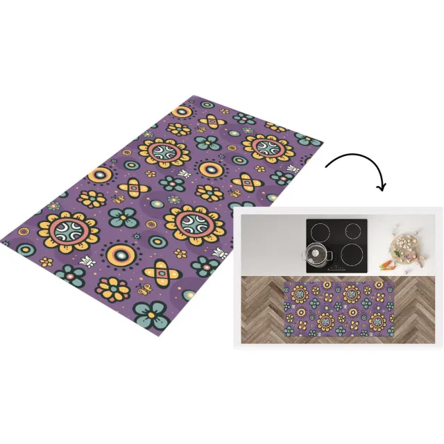 KitchenYeah Keukenloper - Loper keuken - Meisjes - Vlinder - Planten - Patronen - Keukenloper vinyl Multicolor