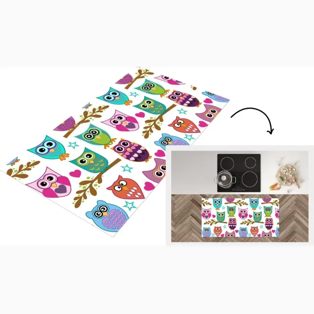 KitchenYeah Keukenloper - Loper keuken - Design - Uilen - Dieren - 120x60 cm - Keukenloper vinyl Multicolor