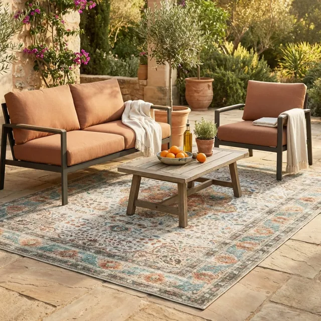 Fraai Binnen- en buitenkleed - Kairo Medaillon Creme - 80x150cm