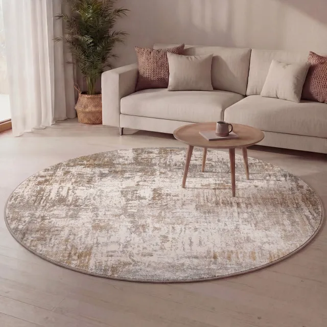 Fraai Rond wasbaar vloerkleed - Misha Grunge Creme/Bruin - Ø 280cm Crème
