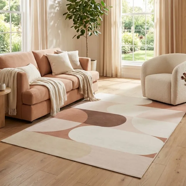 Tapiso Wisp Vloerkleed Woonkamer – Laagpolig Geometrisch Abstract Patroon – Beige Roze Bruin – Tapijt Voor Slaapkamer, Eetkamer 160x220