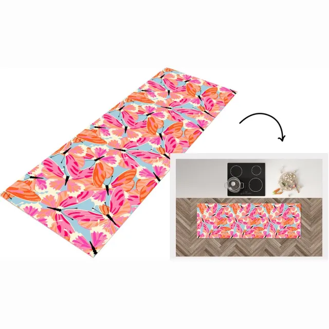 KitchenYeah Keukenloper - Loper keuken - Vlinders - Vliegen - Patronen - 180x60 cm - Keukenloper vinyl Multicolor