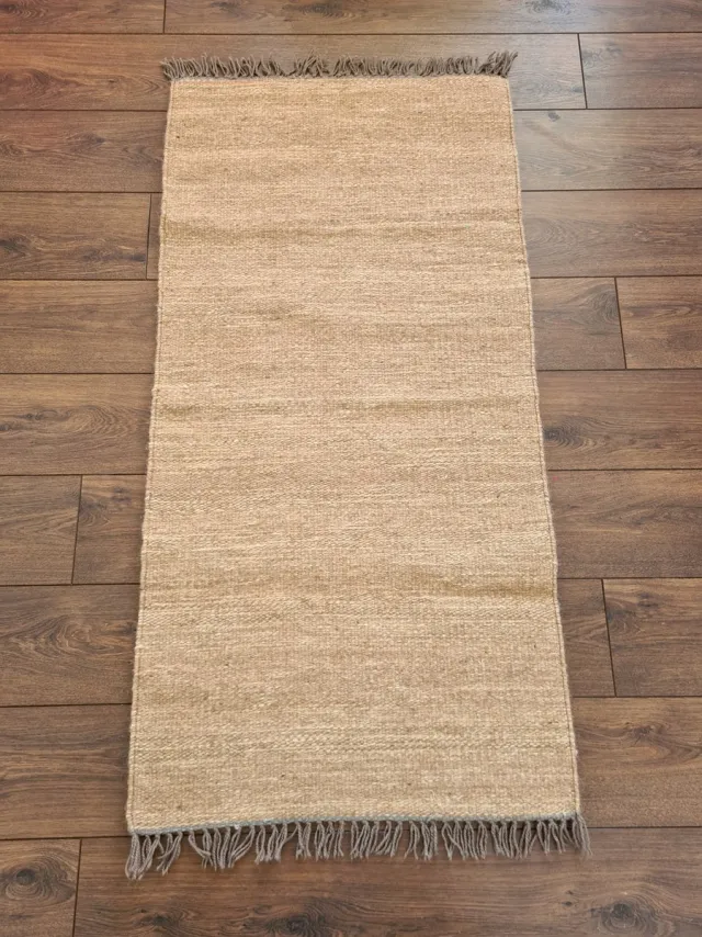 Kelima Handgemaakt Kelim vloerkleed 70 cm x 140 cm - Naturel Wol tapijt Kilim Uit Egypte - Handgeweven Loper tapijt - Woonkamer tapijt beige