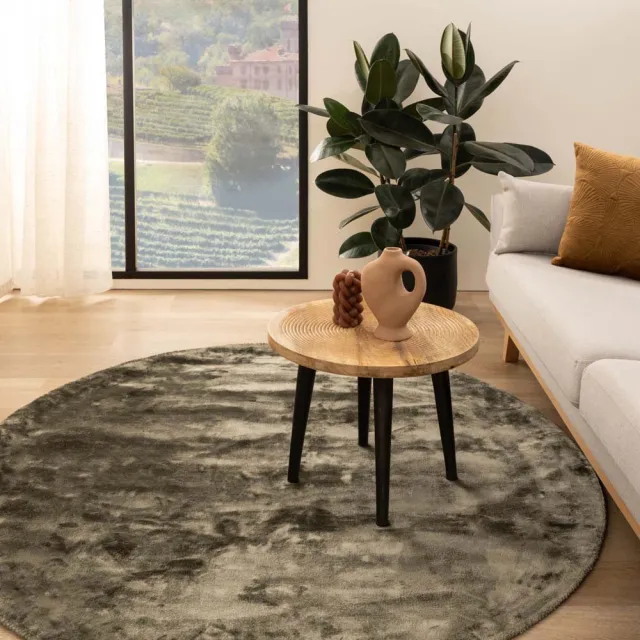 Paon Brillant Viscose vloerkleed rond - Pearl olijfgroen 100