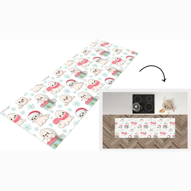 KitchenYeah Keukenloper - Loper keuken - Zeehonden - Kinderen - Kerst - Winter - Patroon - Keukenloper vinyl Multicolor