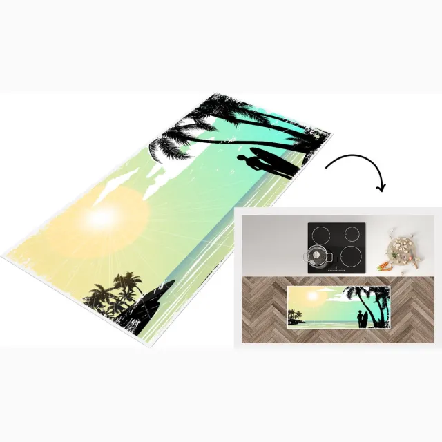 KitchenYeah Keukenloper - Loper keuken - Zon - Zee - Surfen - Keukenloper vinyl Multicolor