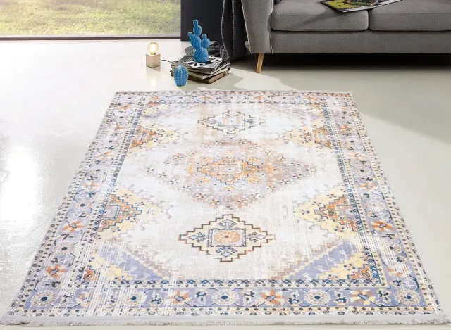 flycarpets Hana Wasbaar Vloerkleed Vintage Kleurrijk - Voor binnen en buiten - Laagpolig - Wasbaar op 30° Cream