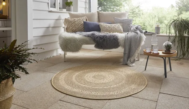Mint rugs Flycarpets Rond Jute vloerkleed - Binnen en buitenkleed - Almendro - Beige / Bruin 160cm rond Ø