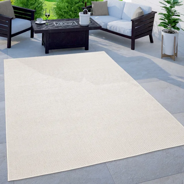 flycarpets Veniro Effen Binnen en Buitenkleed Crème / Wit - 200x280 cm - Laagpolig Vloerkleed Buiten - Tuinkleed / Tuintapijt