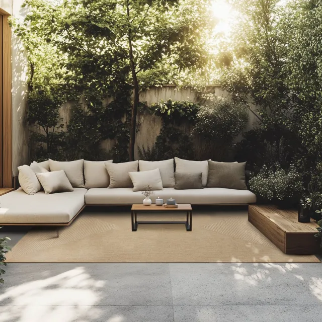 Tectake Vloerkleed 200 x 290 cm – Gevlochten Kleed in Jute-Look – Boho Vloerkleed voor Binnen en Buiten – Weerbestendig en Onderhoudsvriendelijk – Natuurkleur