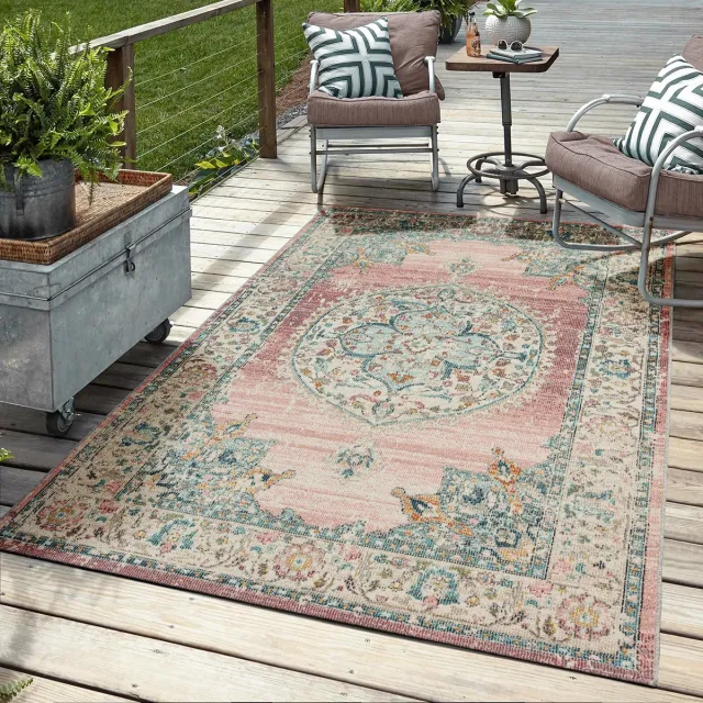 Mia´s Teppiche Mia’s Teppiche Bliss - Indoor & Outdoor vloerkleed, weerbestendig & onderhoudsvriendelijk, roze met oosters patroon, 80 x 150 cm