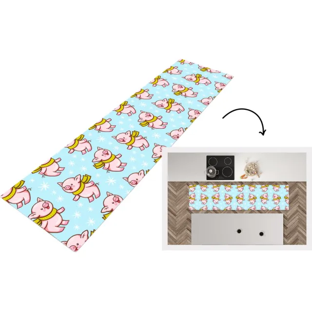 KitchenYeah Keukenloper - Loper keuken - Varken - Sjaal - Kinderen - Kerst - Patronen - 240x60 cm - Keukenloper vinyl Multicolor