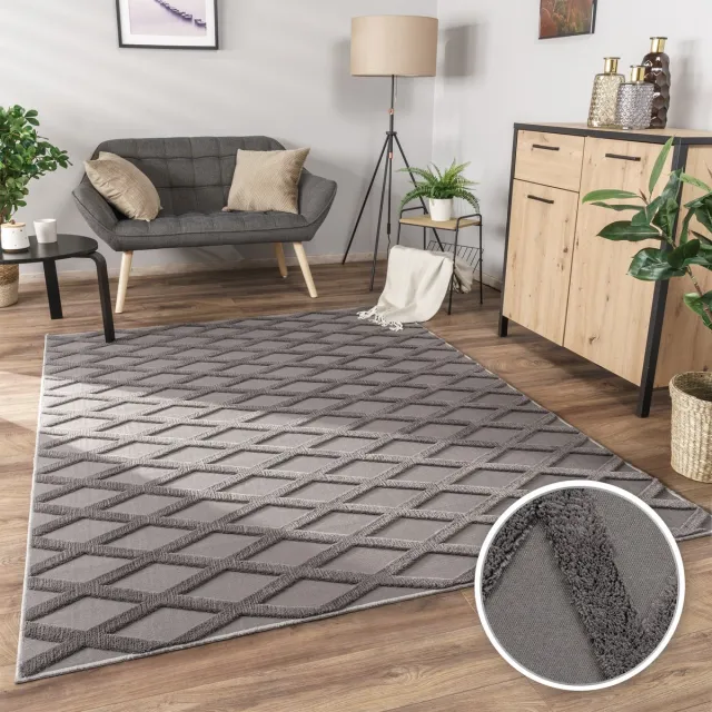 flycarpets Laagpolig Modern Vloerkleed Utrilia - Antraciet