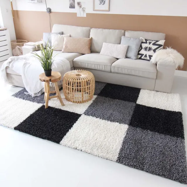 Tapeso Hoogpolige loper - Trend Cube antraciet 80x250