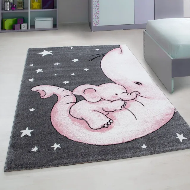 Muratap Kids Olifant Vloerkleed Kinderkamer Roze / Grijs Laagpolig