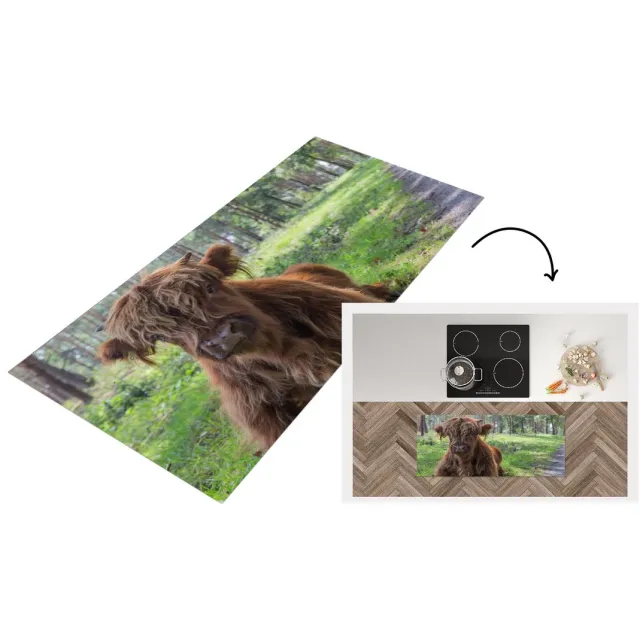 KitchenYeah Keukenloper - Loper keuken - Schotse Hooglander - Pad - Dieren - 120x50 cm - Keukenloper vinyl Multicolor