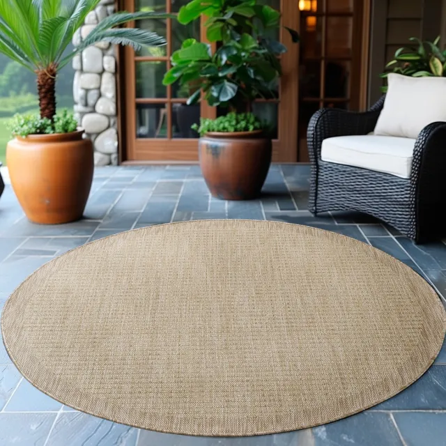 Muratap Tapijtenloods Solid Binnen en Buiten - Rond Vloerkleed - Indoor & Outdoor - Laagpolig Effen - Beige- 120 CM ROND
