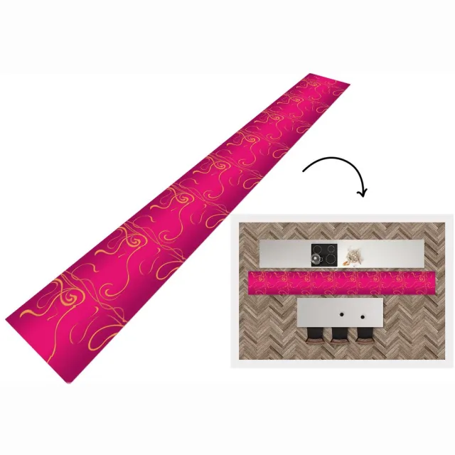 KitchenYeah Keukenloper - Keukenmat - Art nouveau - Goud - Roze - Patronen - Keuken vloerkleed Multicolor