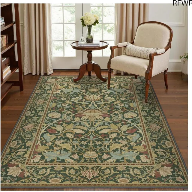 RFWR Vloerkleed Vintage 160x230cm | Kort Haar, Antislip & Wasbaar | Perfect voor Woonkamer, Slaapkamer, Keuken en Kantoor Groen Bloem