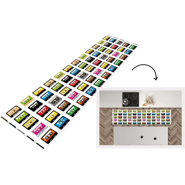 KitchenYeah Keukenloper - Loper keuken - Patronen - Cassettebandjes - Muziek - 240x60 cm - Keukenloper vinyl Multicolor