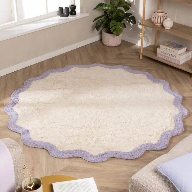 Fraai Rond Wasbaar vloerkleed - Hazy Lila/Creme - Ø 160cm Paars