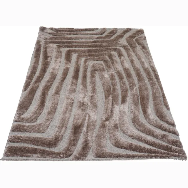 Veer Carpets Vloerkleed Lima Bruin - Design Hoog-Laag Vloerkleed met Grafisch Labyrint Patroon in Scandinavische / Japandi Stijl