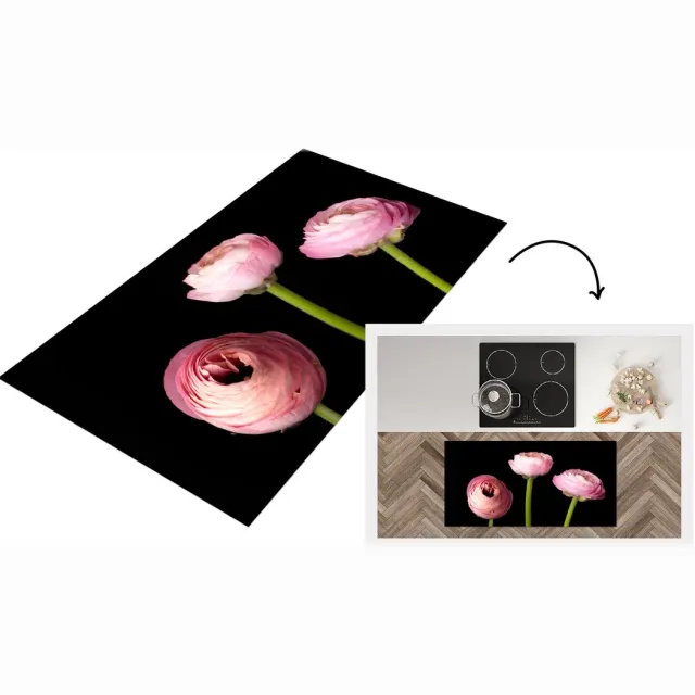 KitchenYeah Keukenloper - Loper keuken - Drie boterbloemen op een zwarte achtergrond - 120x60 cm - Keukenloper vinyl Multicolor
