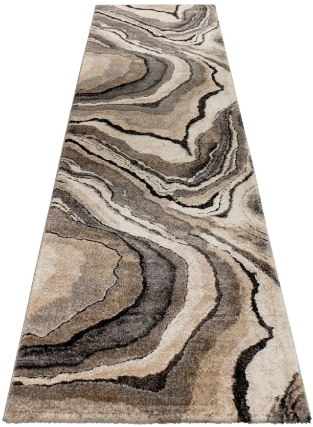 Padiro design laagpolig vloerkleed - lichtbeige - modern abstract ontwerp - voor vloerverwarming - van polypropyleen, polyester en jute