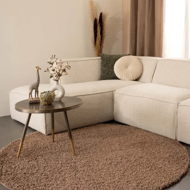 Tapeso Rond hoogpolig vloerkleed - Shaggy Trend mokka 300 Bruin