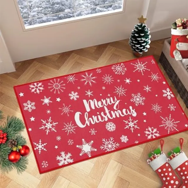Danky Kerstmat – Antislipontwerp – Geschikt voor binnen en buiten – Sneeuwvlokmotief – Ideaal voor woonkamer, keuken en slaapkamer – Rood