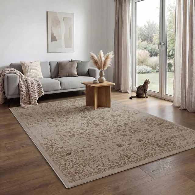 the carpet Mila Modern woonkamerkleed met 3D hoog-laag effect, zachte pool, glanseffect, kortpolig, met rand, geschikt voor vloerverwarming, Donkerbeige, 120 x 170 cm