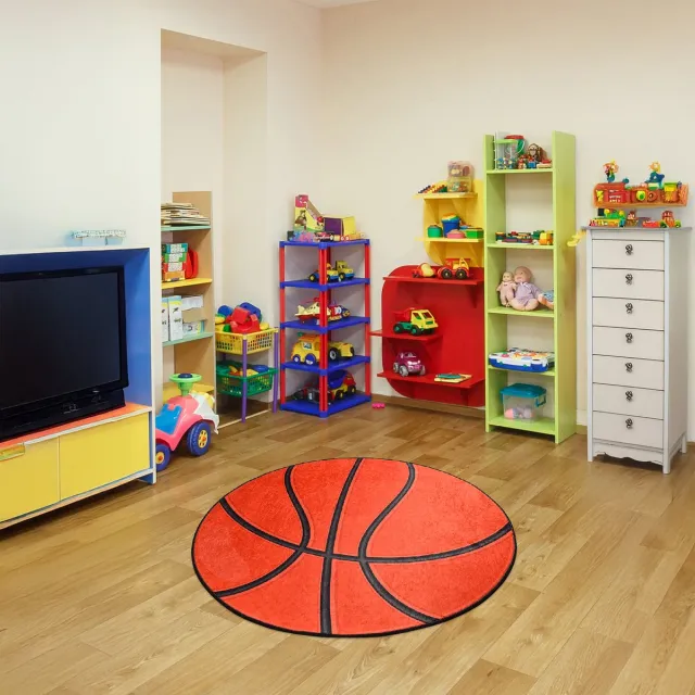 Bosdela Wasbaar kinder- en babykleed, zacht, met basketbalpatroon, ideaal voor kinderkamers, speelkamers en kruipruimtes 140Ø cm Ronde oranje