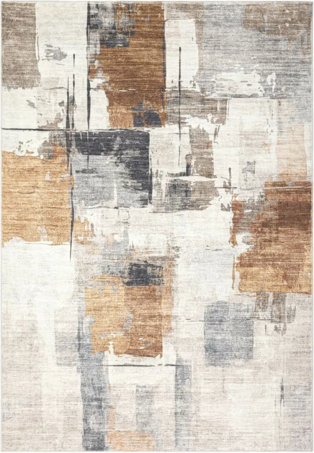 Padiro design laagpolig vloerkleed 120 x 170 cm - terracotta - modern abstract ontwerp - voor binnen en buiten - van polyester en katoen oranje