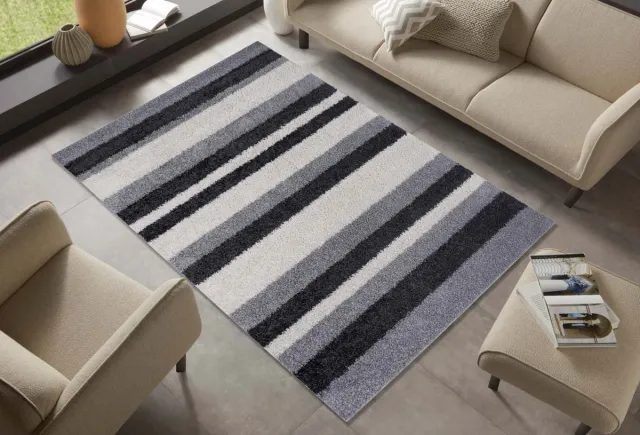 Tapeso Vloerkleed strepen - Quarry donkergrijs/zwart 80x150