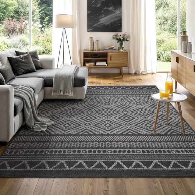 the carpet Calgary - robuust tapijt, plat geweven, modern design, ideaal voor woonkamers, eetkamers en buitenruimtes, binnen en buiten, Antraciet, 80 x 150